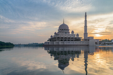 Awesome view of the Putra Mosque at sunrise, Putrajaya, Malaysia