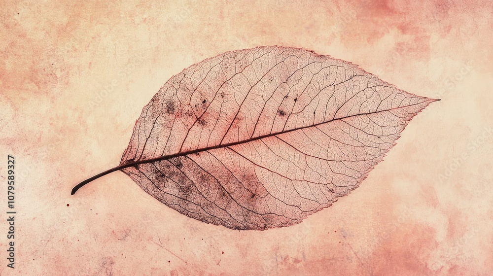 Wall mural peach fuzz textured leaf with intricate lines against a natural backdrop