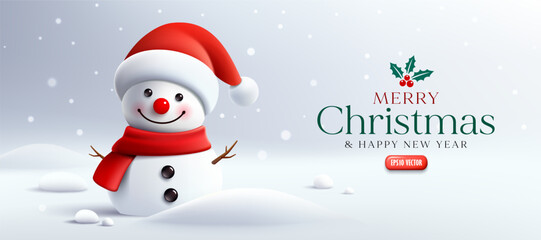 Christmas Snowman, Snowy atmosphere in winter banner design background, Eps 10 vector illustration

