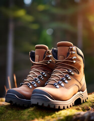 Fresh leather hiking boots background