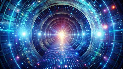Obraz premium A mesmerizing journey through a shimmering digital portal, a gateway to infinite possibilities and boundless exploration.