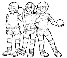 バレーボールを持った3人の女の子のイラスト