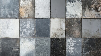 Vintage shabby patchwork motif tiles featuring old gray and grey stone concrete and cement textures for wallpaper or background use