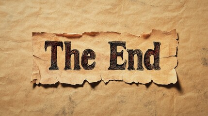 The phrase The End displayed on torn brown paper