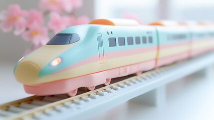 Obraz premium 粘土細工風のカラフルで可愛い新幹線の3Dイラスト
