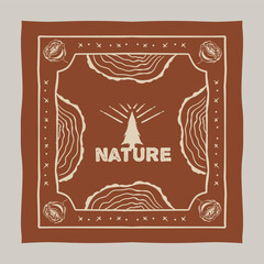 Rustic Nature-Inspired Bandana Design with Tree and Floral Motifs