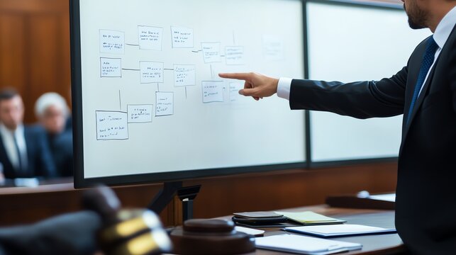 Lawyer Presents Key Evidence Using Visual Aids in Courtroom