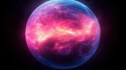 planet with dark neon light effect 3d rendering