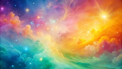 Fototapeta premium Celestial Dreamscape A Vivid Tapestry of Clouds and Stars, Embracing a Symphony of Hues