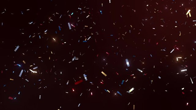 Falling colorful confetti particles ribbons for christmas. 3D animation render 4K