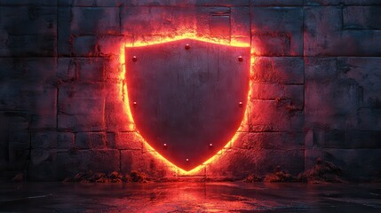 protection shield with dark neon light effect 3d rendering