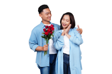 Asian man and woman in love isolated transparent
