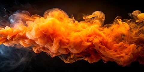 Abstract Swirling Orange and White Smoke on Black Background
