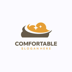 Comfortable cloud logo design template. Sleeping and reaching dream concept. Creative vector symbol.