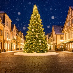 Fototapeta premium A quaint town square with a large