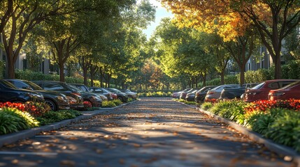 Obraz premium the car parking in a parking lot 3d rendering