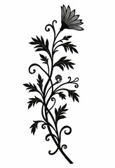 Elegant Victorian Floral Scroll Design: A Monochrome Silhouette of Daisies and Vines for Timeless Decor
