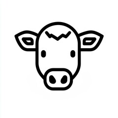 A minimalistic line art icon depicting a cow, symbolizing animal feed, presented in black and white on a clean white background