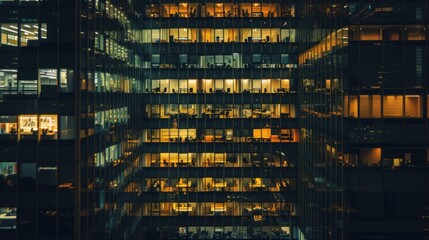 Fototapeta premium Office building in modern city at night, AI generated image