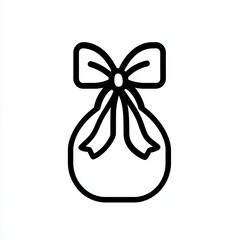 A black and white line icon of a sack tied with a bow, symbolizing baby shower favors. It is perfect for planning themed events