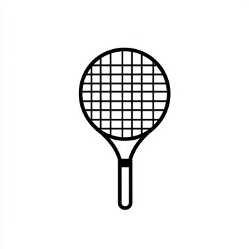 recommend clip art: This graphic features a minimalist design of a badminton racket, showcasing a grid pattern on the head with a clean black line drawing against a white background
