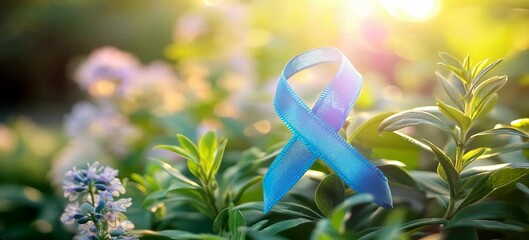 Blue ribbon symbol. Prostate cancer awareness ribbon. Healthcare medical support. Generative video AI technology.