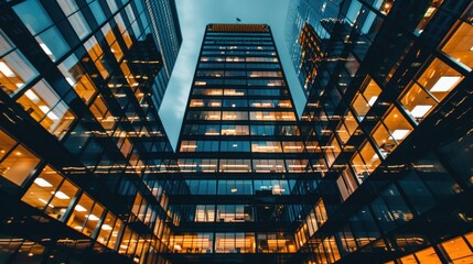 Office building in modern city at night, AI generated image