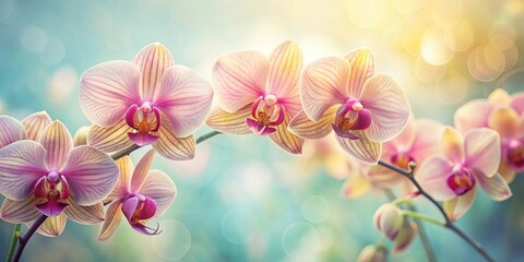 Vintage color orchids in soft pastel hues with a blurred background, vintage, color, orchids, soft, pastel, blur, background