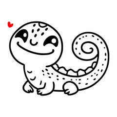 cute cartoon lizard wild animal doodle hand drawn vector illustration template design