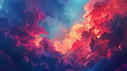 Dramatic Dusk: Surreal Cumulus Clouds in Fiery Reds and Deep Blues