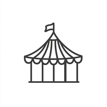 recommend clip art: A black and white line icon depicting a circus tent, characterized by its pointed roof and colorful stripes, symbolizing joy and entertainment