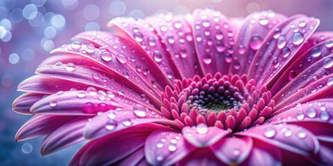 Fototapeta premium Macro photography of beautiful pink flower with dew drops, macro, photography, pink, flower, dew drops, close-up, nature, floral