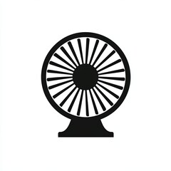 The icon represents a cooling fan designed with clean lines, highlighting its blades and base on a stark white background for clarity and emphasis