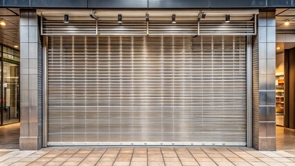 Obraz premium Closed shop with metal folding door gate on deserted shopping street , economic crisis