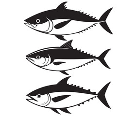 Obraz premium Sea cod fish on a white background, Tuna fish silhouette vector illustration, Sea fish silhouette icon