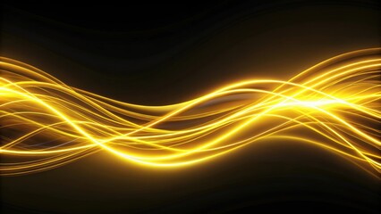 Abstract neon wallpaper with yellow glowing lines on a black background, depicting streaming energy ,  render, abstract