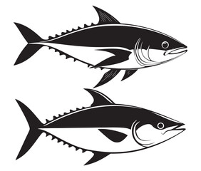 Sea cod fish on a white background, Tuna fish silhouette vector illustration, Sea fish silhouette icon