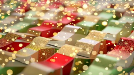 Obraz premium Christmas decorations illuminate with gold glittering accents, creating an abstract glow light texture. The shimmering ornaments and festive lights capture the essence of the holiday season, blending 