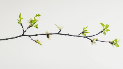 White poplar branch in spring against a white background