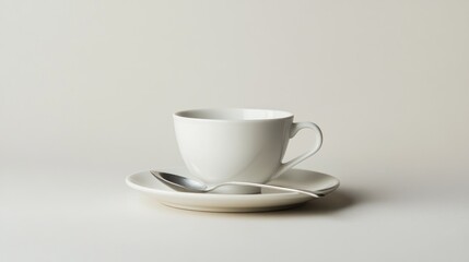 Obraz premium A cup rests on a saucer with a spoon placed in front