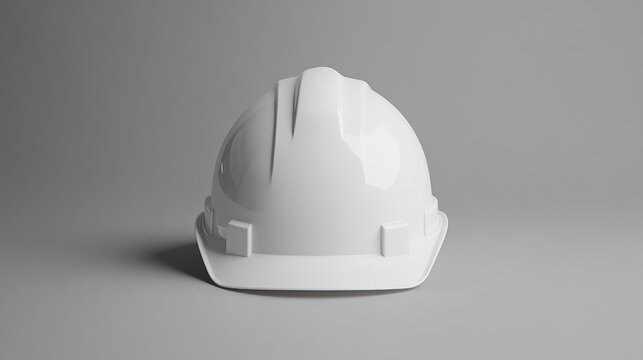 A pristine white hard hat displayed front facing on a neutral gray background perfect for construction or safety themed imagery