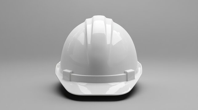 A pristine white hard hat displayed front facing on a neutral gray background perfect for construction or safety themed imagery