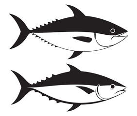 Obraz premium Sea cod fish on a white background, Tuna fish silhouette vector illustration, Sea fish silhouette icon