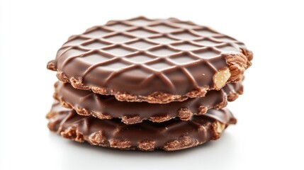 Crispy chocolate coated nut wafers isolated against a white backdrop Ideal treat for dessert lovers