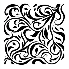 Fototapeta premium A decorative black and white icon showcases intricate swirling and floral designs, ideal for craft projects or artistic applications on a white backdrop