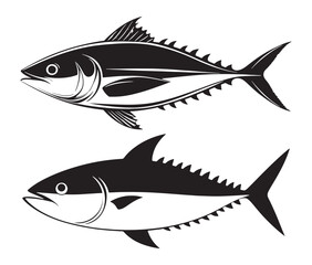 Fototapeta premium Sea cod fish on a white background, Tuna fish silhouette vector illustration, Sea fish silhouette icon