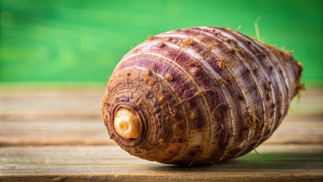Closeup of taro root vegetable, eddo malanga, on green background, taro, root vegetable, eddo malanga, closeup, food, fresh