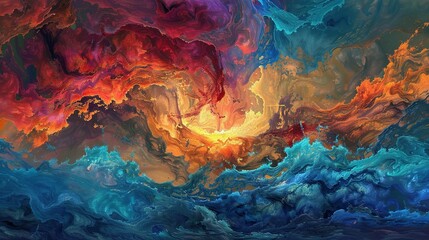 Surreal Sunset Dusk: A Grandiose Cloudscape of Fiery Crimson and Sky Blue