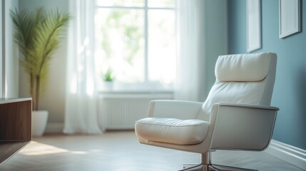 Psychologist or psychotherapist office interior with selective focus and ample copy space for text