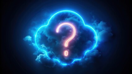 Obraz premium Neon question mark shining in cloud shape , neon, question mark, cloud, shape, glowing, bright, surreal, mysterious